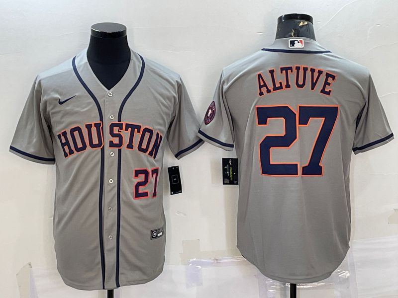 Men Houston Astros 27 Altuve Grey Game Nike 2022 MLB Jersey